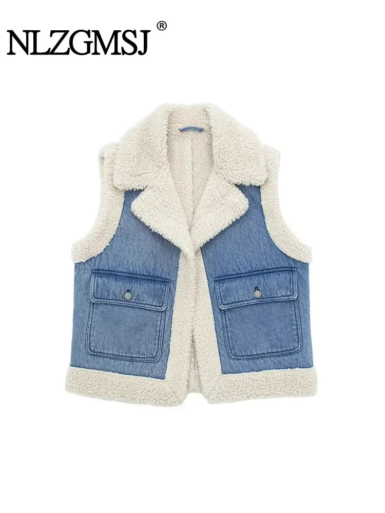 Nlzgmsj TRAF Autumn Winter Blue Denim Lamb Wool Plush Thicken Vest Coat Harajuku Street Stitching Jean Tank Top Waistcoat Women
Nlzgmsj TRAF Autumn Winter Blue Denim Lamb Wool Plush Thicken Vest Coat Harajuku Street Stitching Jean Tank Top Waistcoat Women