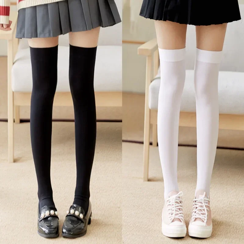 

Solid Color Stocking Sexy Black White Long Stocks Over-the-calf Socks Lolita JK Cosplay Socks Women's Hosiery Thigh Stockings