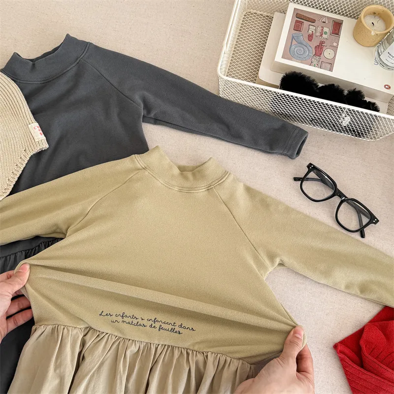 2025 Autumn Winter New Girls Long Sleeve Warm Dress Solid Children Bottoming Dress Letter Print Casual Dress Kids Cotton Clothes 27 S1bc713108d264ed2addffe334013ab63K