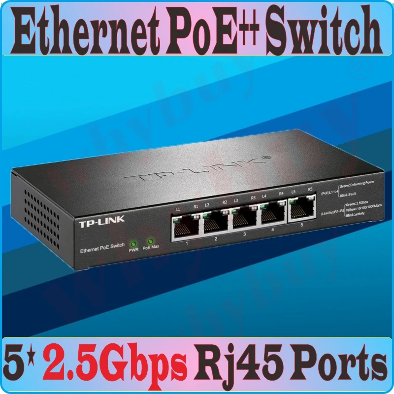 

Plug&Play 5* 2500Mbps RJ45 Ports Ethernet PoE++ Switch 2.5 Gbps 118W Ethernet Network Switch IEEE 802.3bt/af/at 16K MAC address