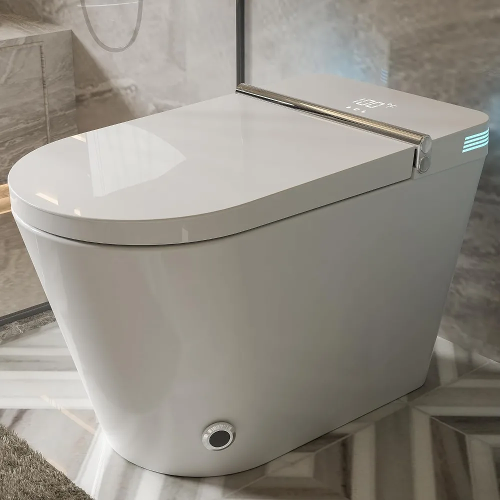 

Smart Toilet, Foot Sensing Modern Toilet Bidet Combo with Auto Flush, Remote Control Warm Water, Heated Bidet Seat, Dryer