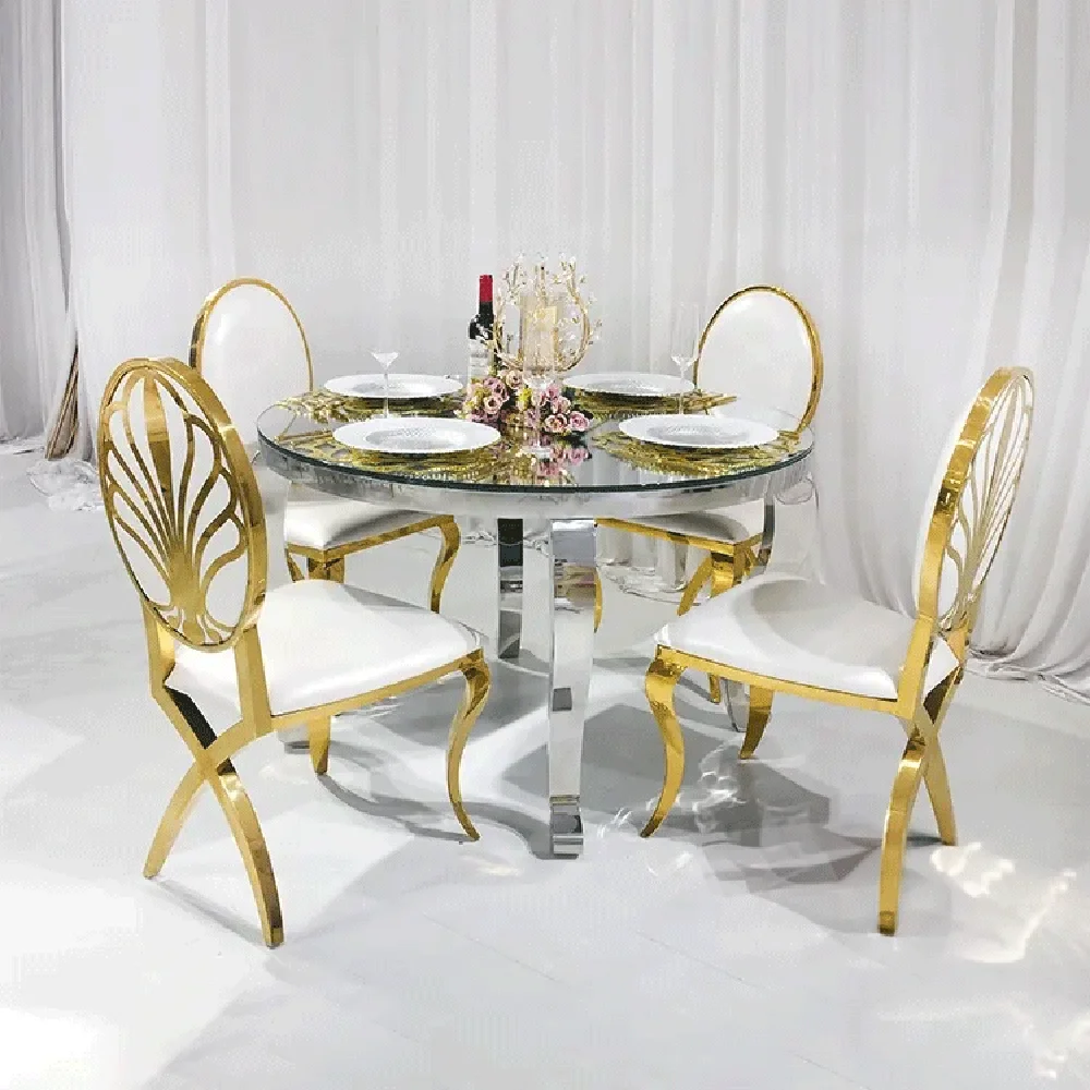 Cheap modern round table set 4 Seater Mirror Glass Top Stainless steel Silver Dining Table
Cheap modern round table set 4 Seater Mirror Glass Top Stainless steel Silver Dining Table