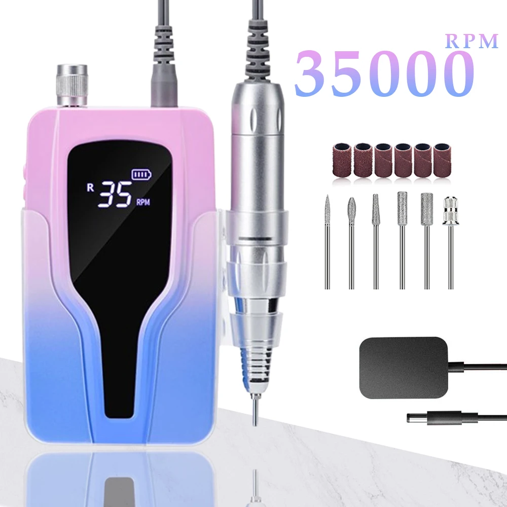 

35000RPM Electric Nail Drill Machine Rechargeable Nail Polish Gel Sander Gel Remover Set Portable Nail Polisher Equipment