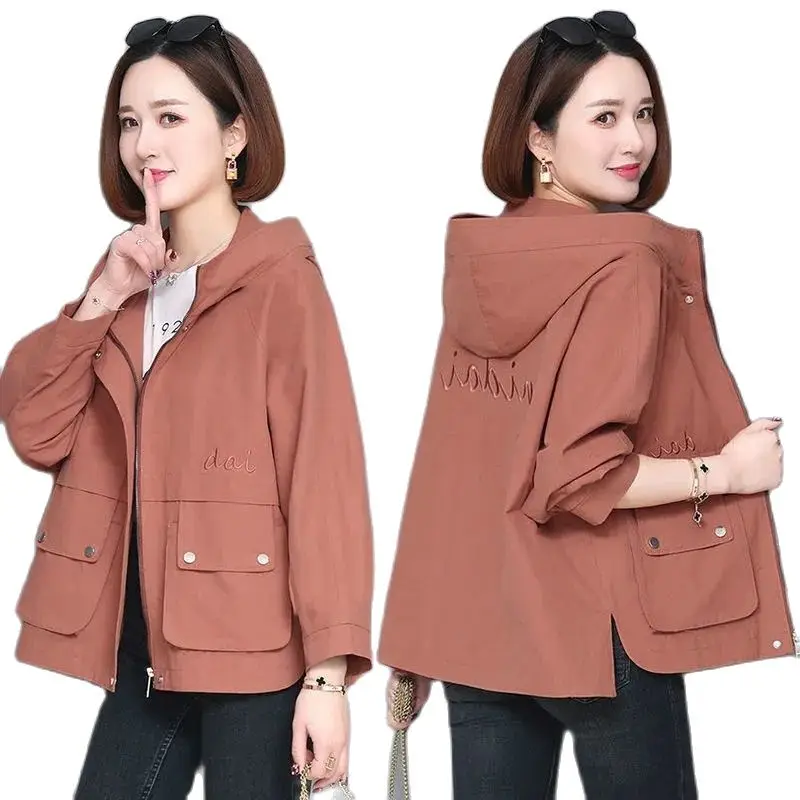 

2022 Spring Autumn Women Windbreaker New Loose Koreanhooded Coats Female Casual Tooling Outerwear Ladies Trench Coat Short Tops
