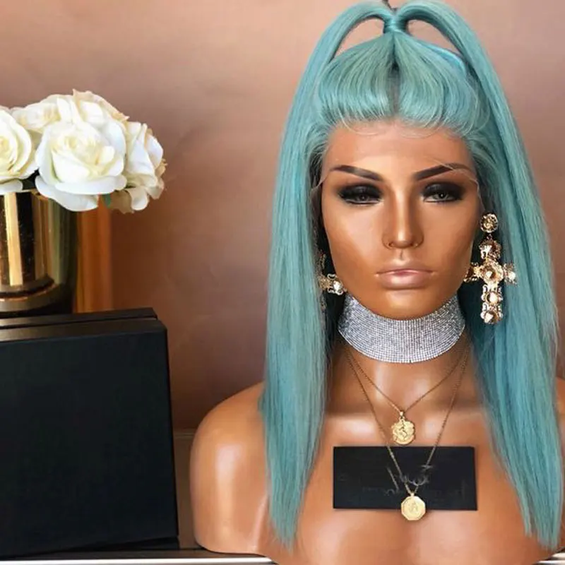 Bombshell Light Blue Short Straight Hair Synthetic 13X4 Lace Front Wigs High Quality Heat Resistant Fiber For Fashion Women Wigs 
Bombshell Light Blue Short Straight Hair Synthetic 13X4 Lace Front Wigs High Quality Heat Resistant Fiber For Fashion Women Wigs