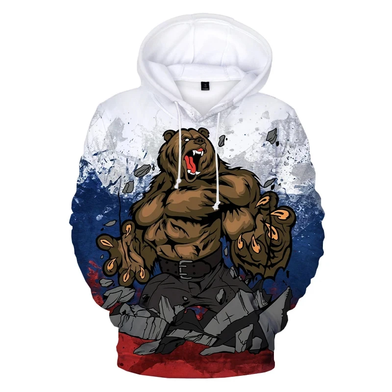 

New personality Russia Bear Russian Flag Printed 3D Hoodie Sweatshirts Men Fashion Casual Pullover Harajuku Streetwear Oversized