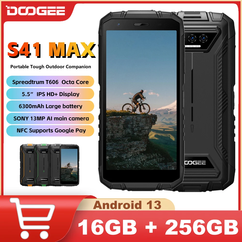 

DOOGEE S41 Max Rugged Phone 6GB+256GB 5.5" IPS HD+ Display 6300mAh Battery Spreadtrum T606 4G 13MP Camera NFC Smartphone Andriod