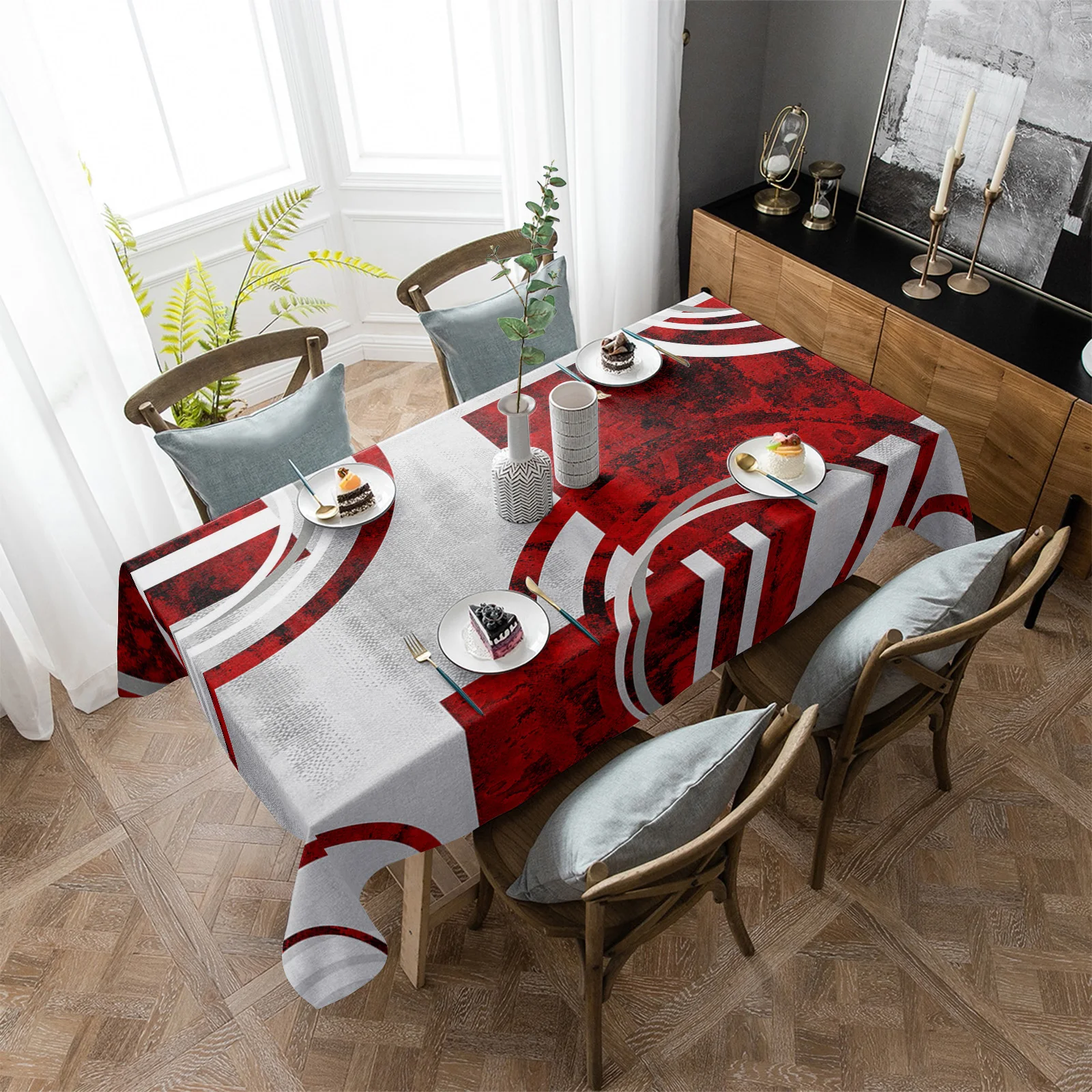 

Абстрактная ретро геометрическая мраморная текстура красная прямоугольная скатерть для украшения стола Водонепроницаемые Круглые Скатерти кухонное украшение
