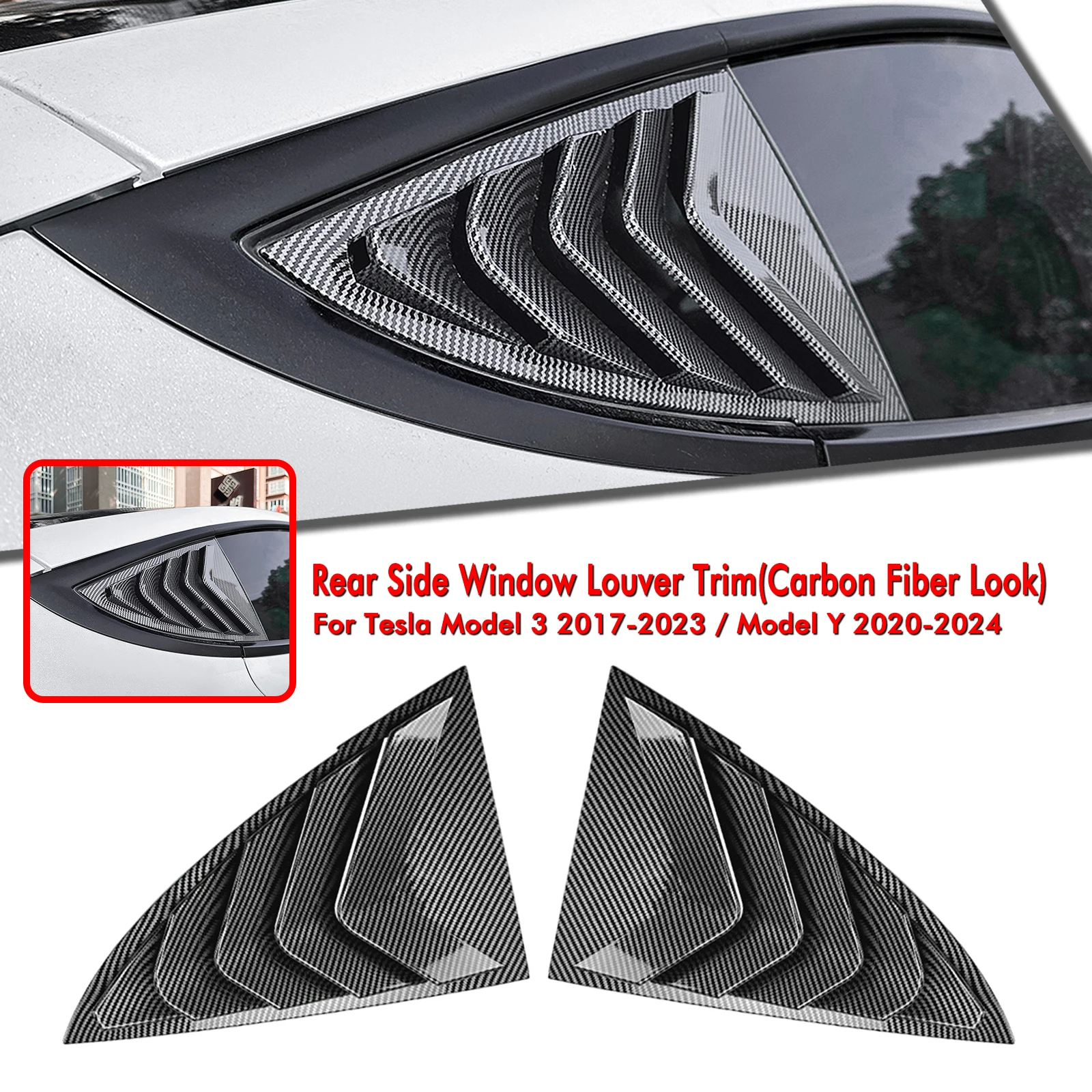 For Tesla Model 3 2017-2023 Model Y 2020+ Carbon Fiber Look/Gloss Black Rear Side Window Louver Shutter Windshield Cover Trim
For Tesla Model 3 2017-2023 Model Y 2020+ Carbon Fiber Look/Gloss Black Rear Side Window Louver Shutter Windshield Cover Trim