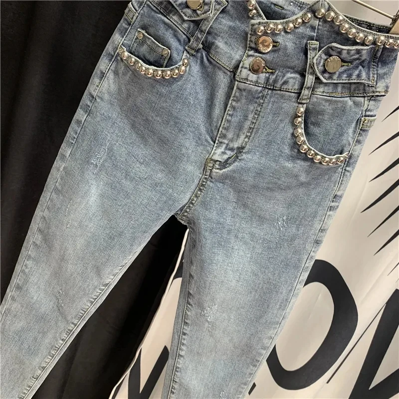 Beading Denim Pants Women Spring Summer Elegance Female Trousers Korean Fashion Slim-fit High Waist Jeans Streetwear 2023 New
Beading Denim Pants Women Spring Summer Elegance Female Trousers Korean Fashion Slim-fit High Waist Jeans Streetwear 2023 New