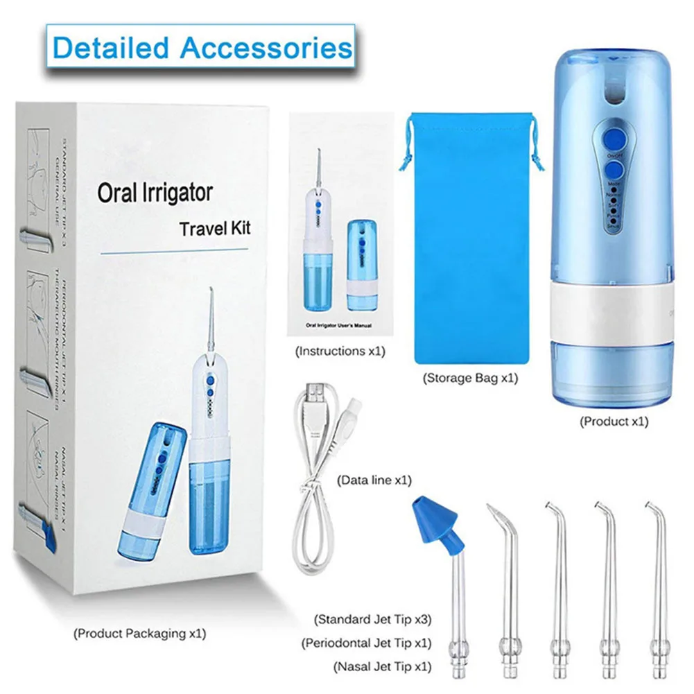 

USB Rechargeable Oral Irrigator Water Flosser Dental Tooth Cleaning Device 4 Modes 200ML Water Tank Teeth Cleaner + 5 Jet Tips