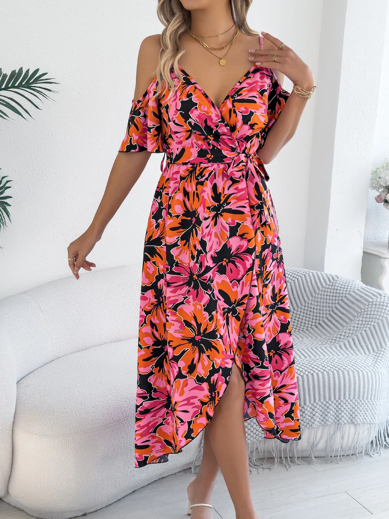 VigoCasey 2025 Summer Sexy Print Long Dress Women Off Shoulder Short Sleeve Clud Dress Lady Casual Cross V Neck Tight Dresses 31 S1bd913636c6b4477a0eb27644107f9ccN