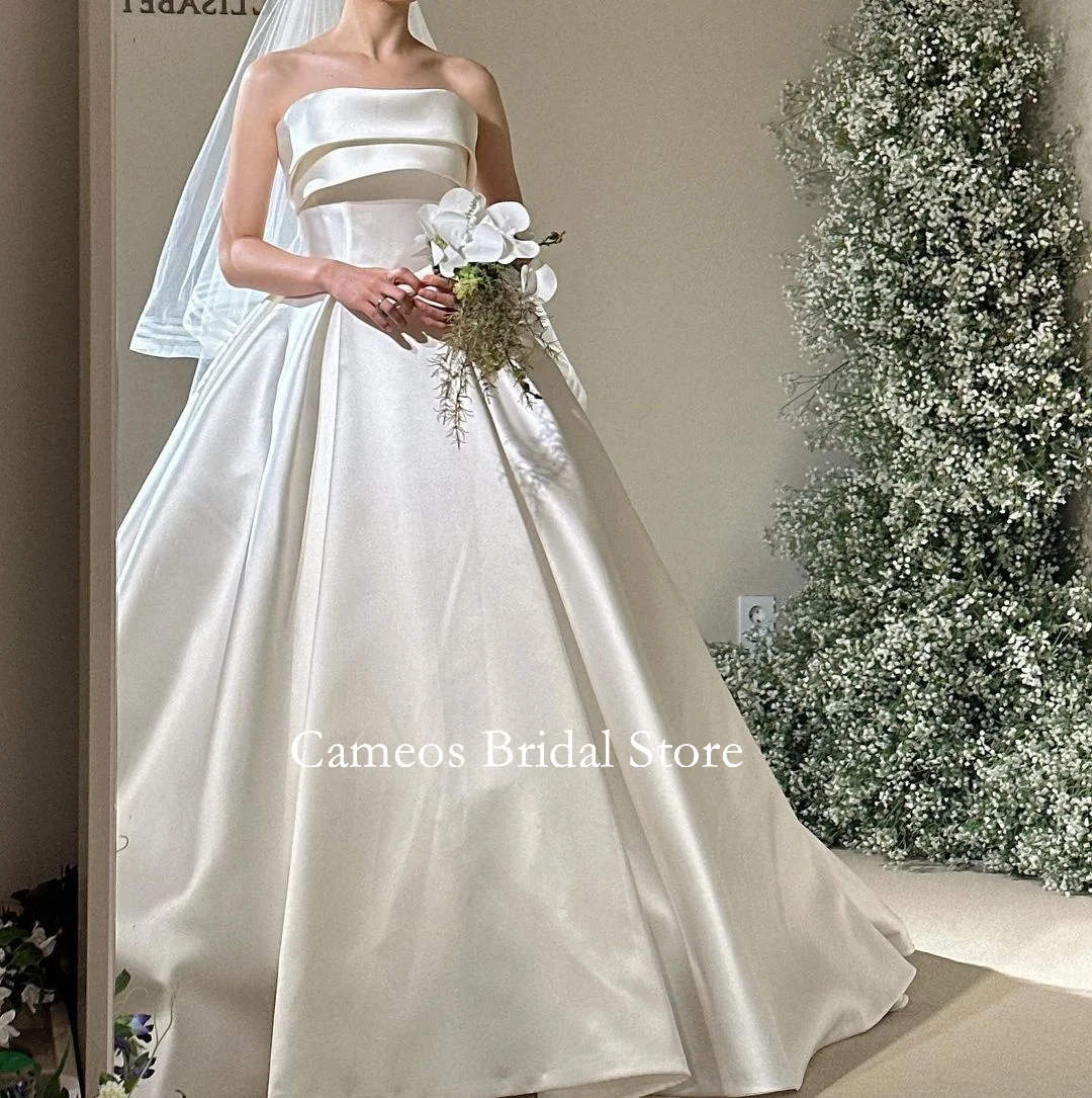 

SONDR Korea Strapless Wedding Dress Custom Made Formal Bride Dress Ivory 웨딩드레스 A-Line Ruched Corset Satin Wedding Gown Bridal