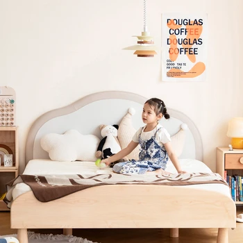 Cloud Single Children Beds Solid Wood Bedroom Luxury Korean Soft Children Beds Boys Design Cama Infantil Home Furniture WZ50CB