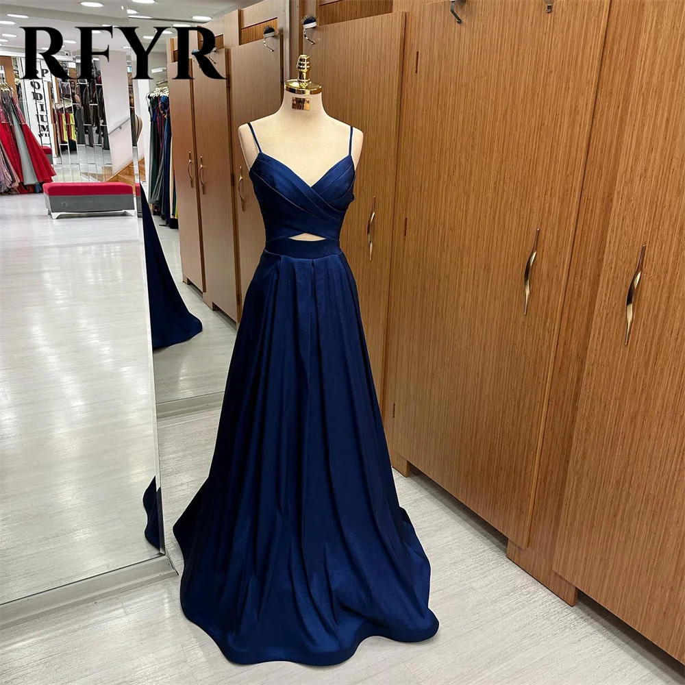 

RFYR Royal Blue Evening Gown Spaghetti Strap Elegant Prom Dress for Women Stain V Neck Pleat Evening Dress robes de soirée