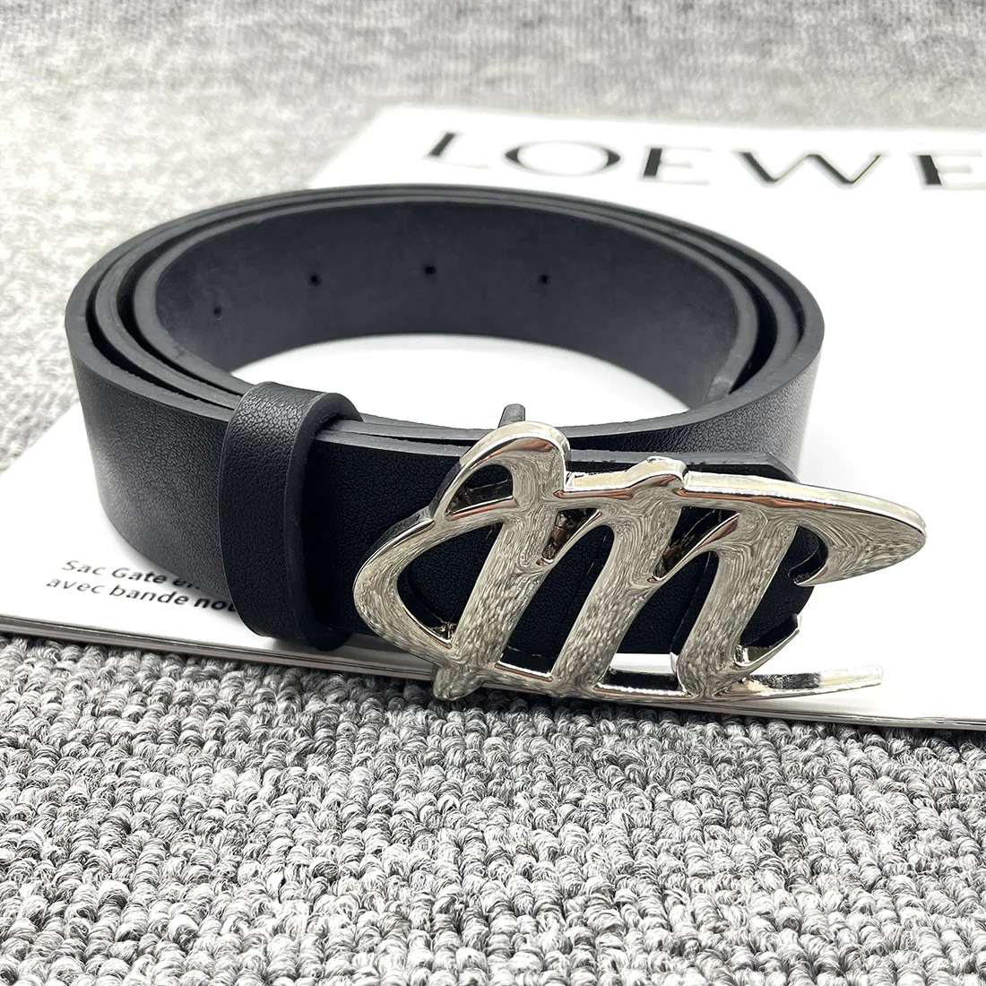

Fashion Belts for Women Gothic Silver Metal M-shaped Snap PU Belt Ceinture Jean Pants Waistband Belts for Lady Luxury Designer