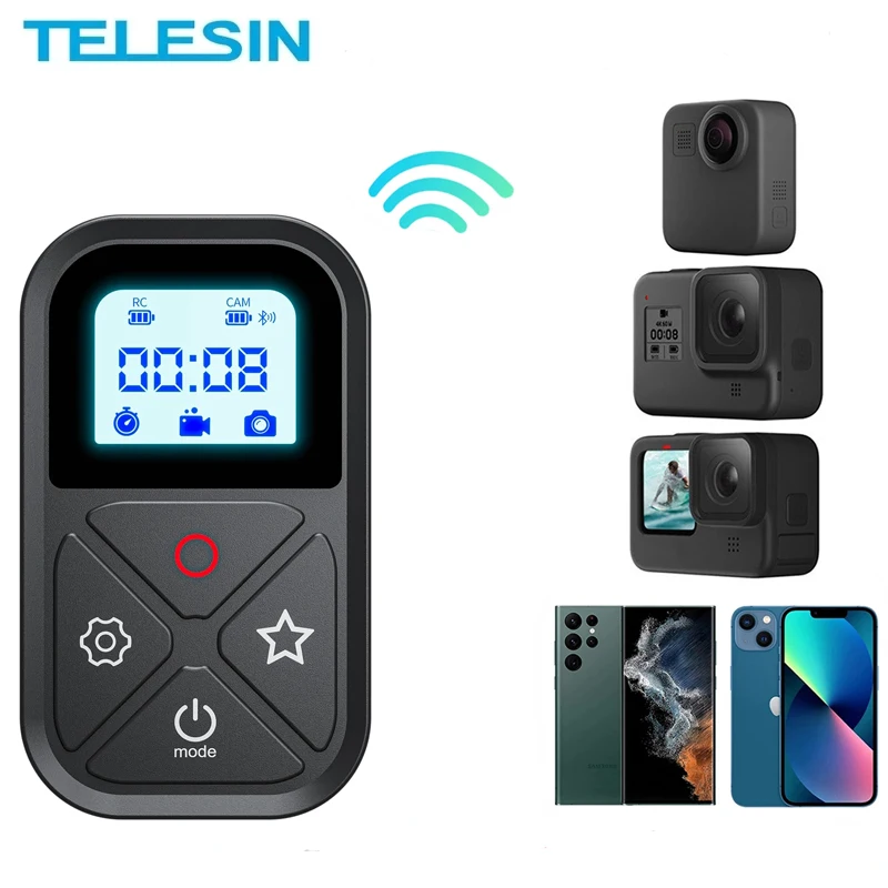 

TELESIN 80M Bluetooth пульт дистанционного управления для GoPro Hero 12 11 10 9 8 Max с ремешком на запястье для смартфона аксессуары для экшн-камеры