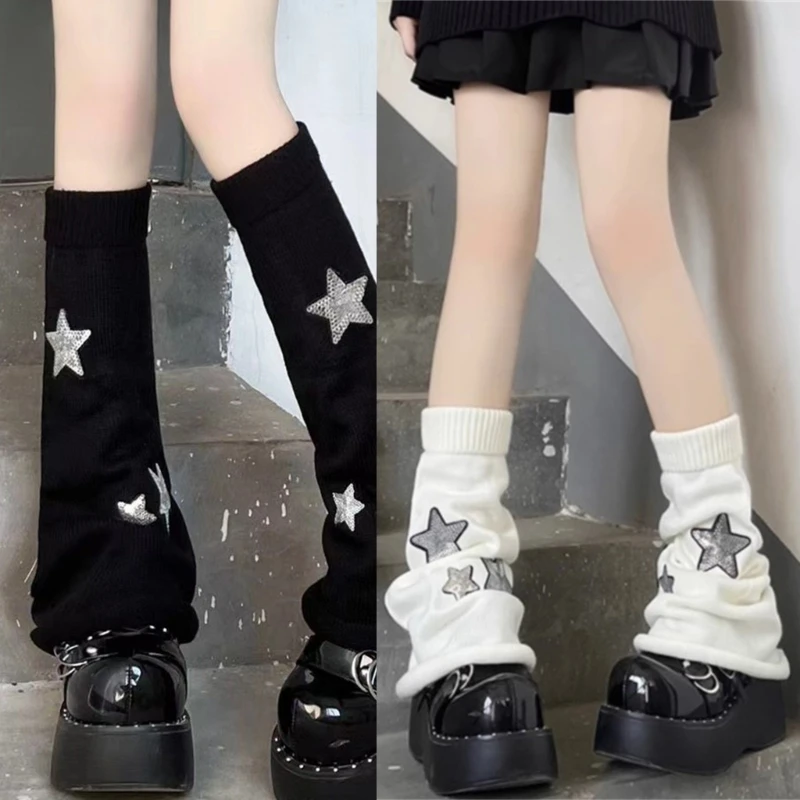

Girls Lolitas Leg Warmers Y2K Star Knitted Flared Leg Sleeves Goth Baggy Cuff Ankle Heap Socks JK Uniform Foot Cover
