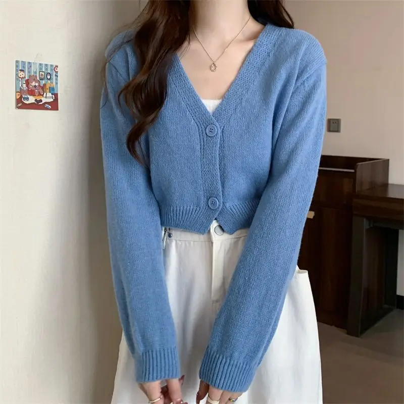 Crop Cardigan Women Slim Autumn Girlish All-match Ulzzang Tender V-neck Casual Outwear Aesthetic Classic Students Chic Clothing Crop Cardigan Women Slim Autumn Girlish All-match Ulzzang Tender V-neck Casual Outwear Aesthetic Classic Students Chic Clothing