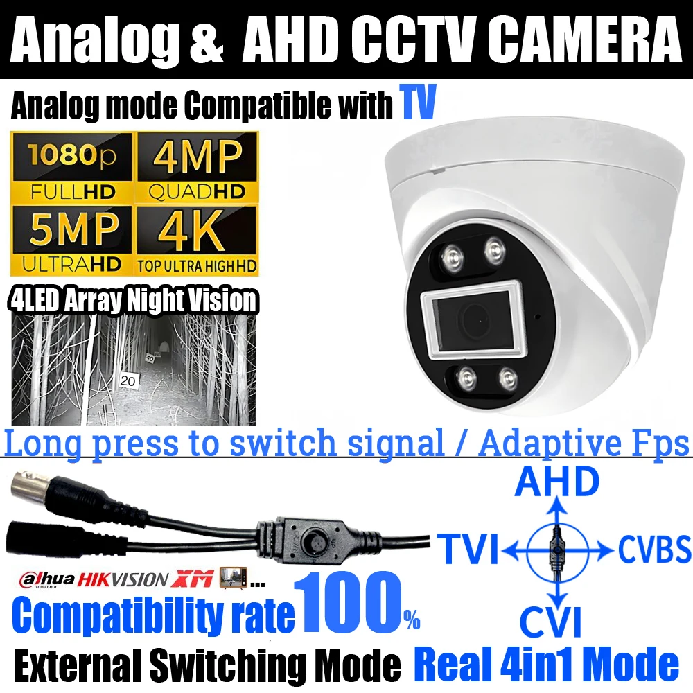 100% Compatibility 4Array Lights 2/4MP/5MP/8MP Ultra AHD Dome Camera HD CCTV TVI/CVI/CVBS 4in1 OSD Menu Indoor Security Monitor
100% Compatibility 4Array Lights 2/4MP/5MP/8MP Ultra AHD Dome Camera HD CCTV TVI/CVI/CVBS 4in1 OSD Menu Indoor Security Monitor