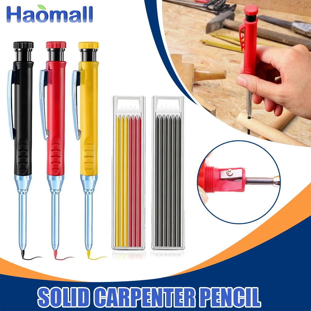 

Metal Solid Carpenter Pencil Set For Deep Hole Marker With Refill Leads Marking Tool Woodworking Deep Hole Mechanical Pencils