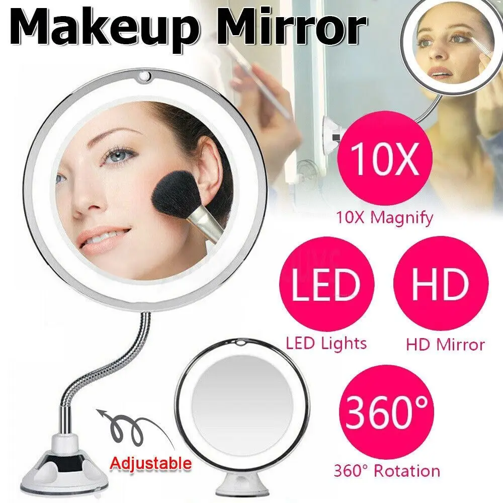 

Регулируемое вращающесветодиодный на 360 ° светодиодное освещение присоска 10X зеркало для макияжа Зеркало для ванной косметическое светодиодный ное зеркало для туалетного столика