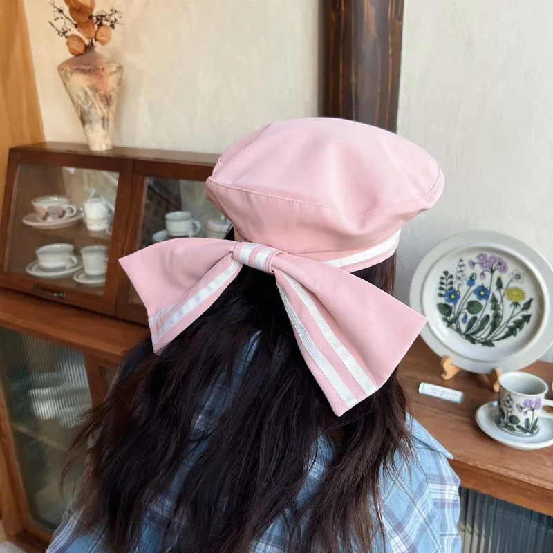 

Oversized Bow Beret for Women 2022 Summer Ins Popular Striped Designer Berets Hat Niche Painter Cap Navy Japanese Sailor Hats