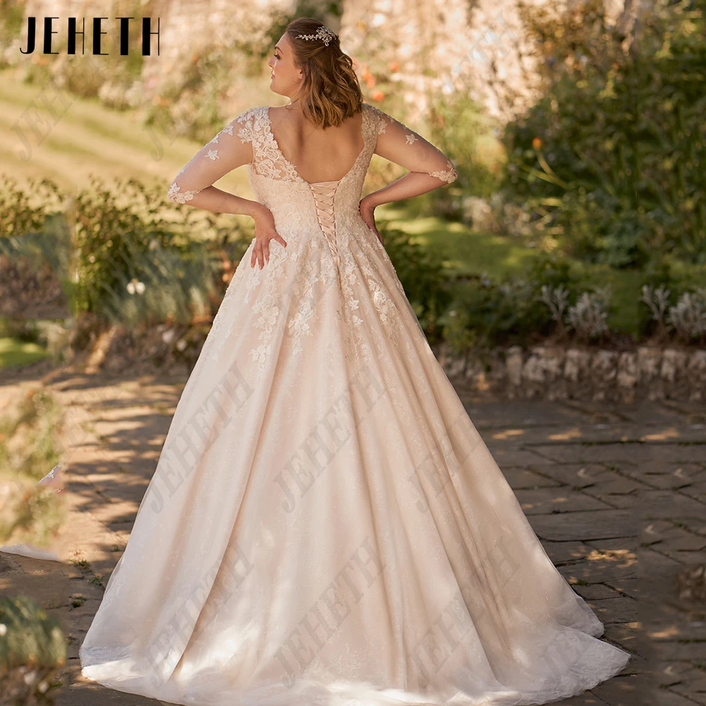 JEHETH Elegant V-Neck Weddingh Dresses For Woman Lace Up Back Long Sleeves Bride Gowns Lace Applique A-Line vestidos de novia
JEHETH Elegant V-Neck Weddingh Dresses For Woman Lace Up Back Long Sleeves Bride Gowns Lace Applique A-Line vestidos de novia