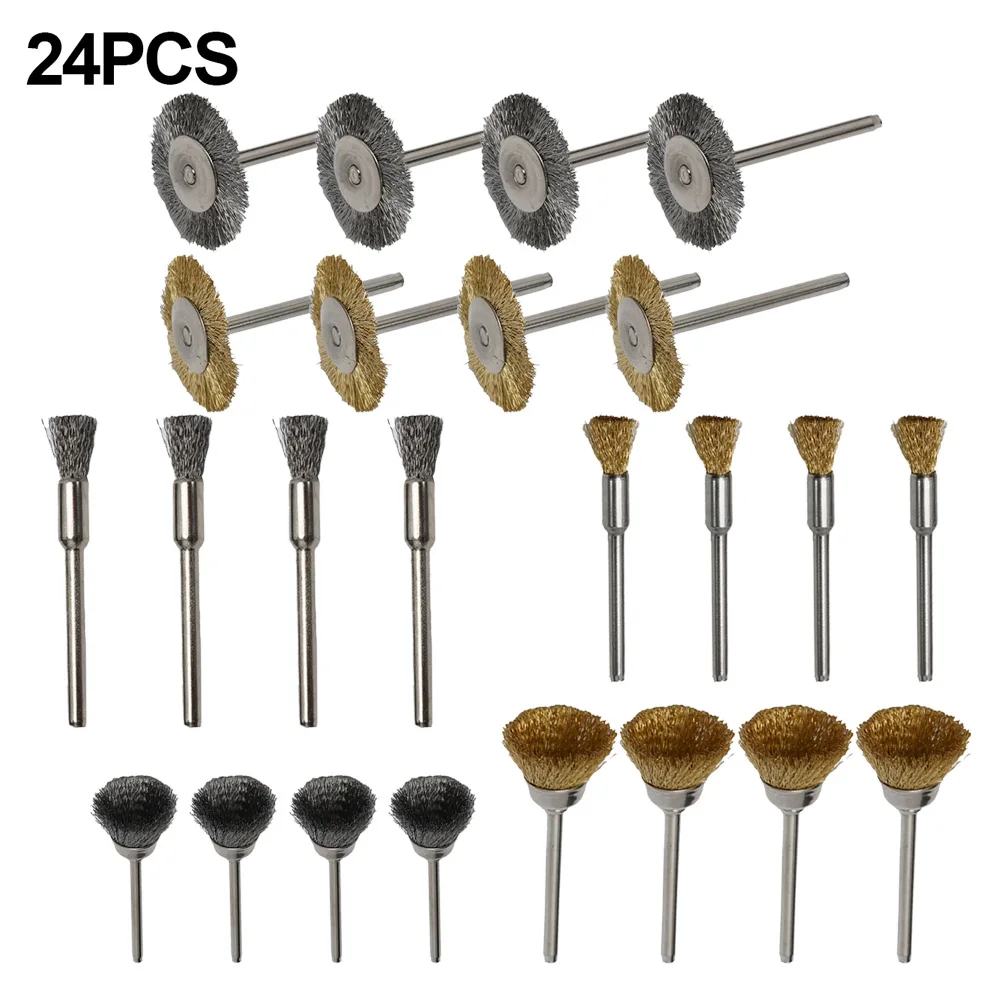 24pcs Brass&Stainless Steel Wire Brush Metal Brush Rust Removing Brush Polishing Brush For Rotary Grinder Tool 3mm Handle
24pcs Brass&Stainless Steel Wire Brush Metal Brush Rust Removing Brush Polishing Brush For Rotary Grinder Tool 3mm Handle