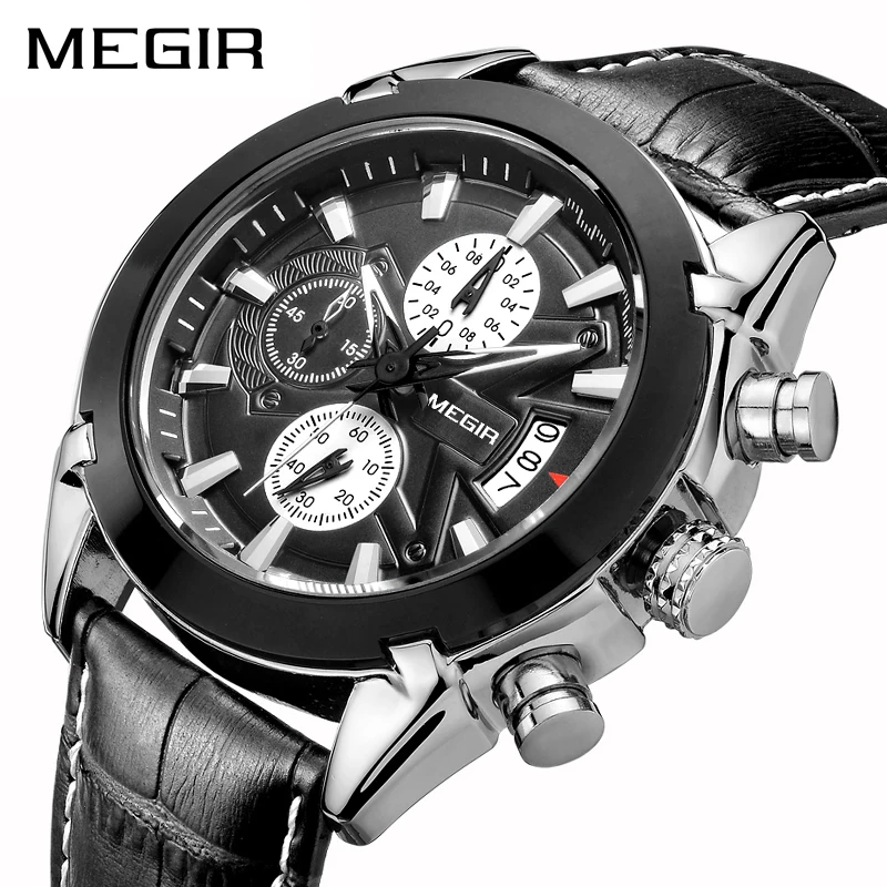

MEGIR Top Brand Luxury Watches For Men Fashion Sport Chronograph Quartz Watch Male Military Leather Strap Waterproof Wristwatch
