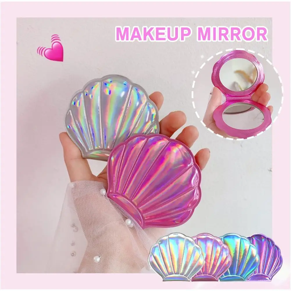 

Color Bling Shell Makeup Mirror 2X Magnifying Double-sided Folding Pocket Kawaii Portable Mini Mirror Makeup Tool Accessories