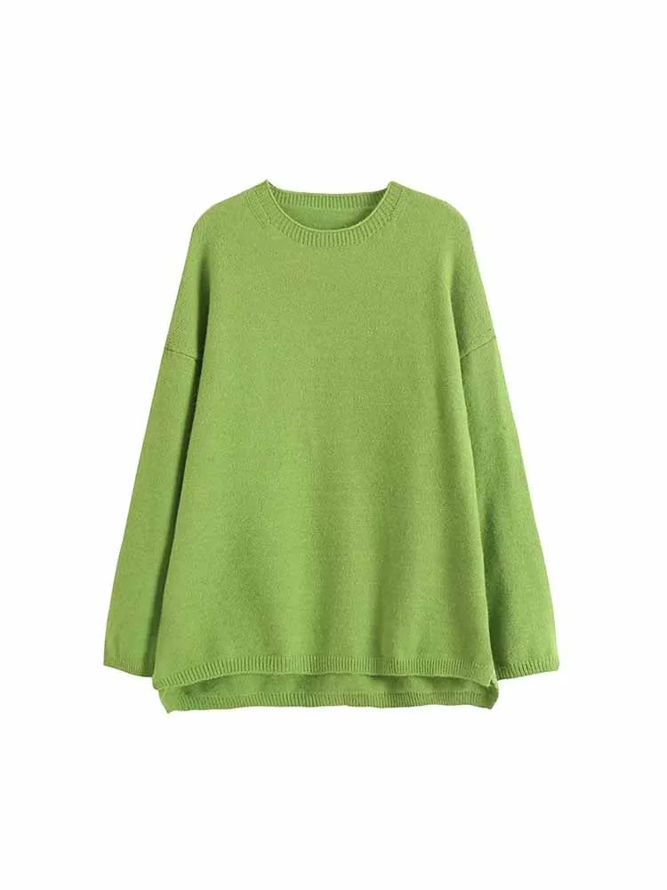 

Women 2023 New Fashion Asymmetric design loose Casual Knitted Sweater Vintage Flare Sleeve Female Pullovers Chic Tops
