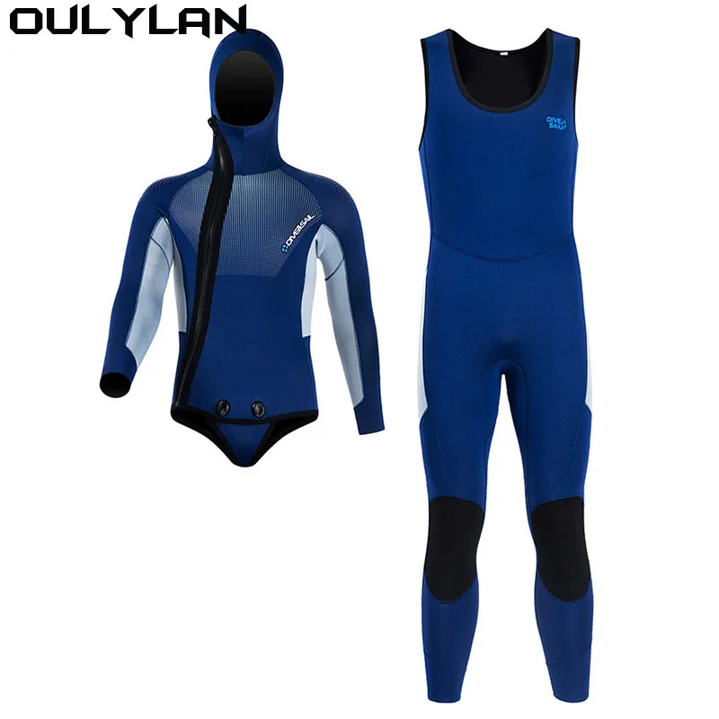 

Oulylan Spearfishing Wetsuit Long Sleeve Hooded 2 Pieces Of 5MM Neoprene Submersible Suit Men Keep Warm Waterproof Diving Suit