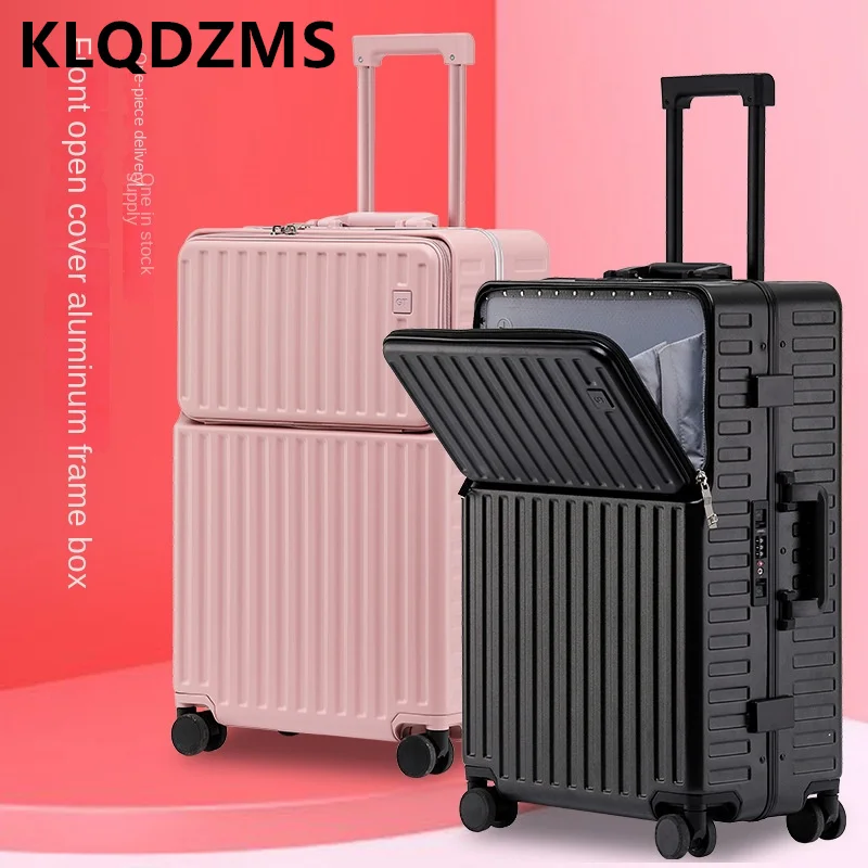 

KLQDZMS Rolling Luggage Men's ABS+PC Boarding Case USB Charging Trolley Case 20"24"26" with Cup Holder Cabin Travel Suitcase