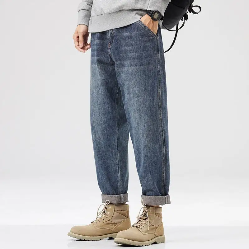 

Ripped Denim jeans 2023 men's trendy brand loose summer thin elastic feet pants men's Korean harem teenagers cropped pants C02