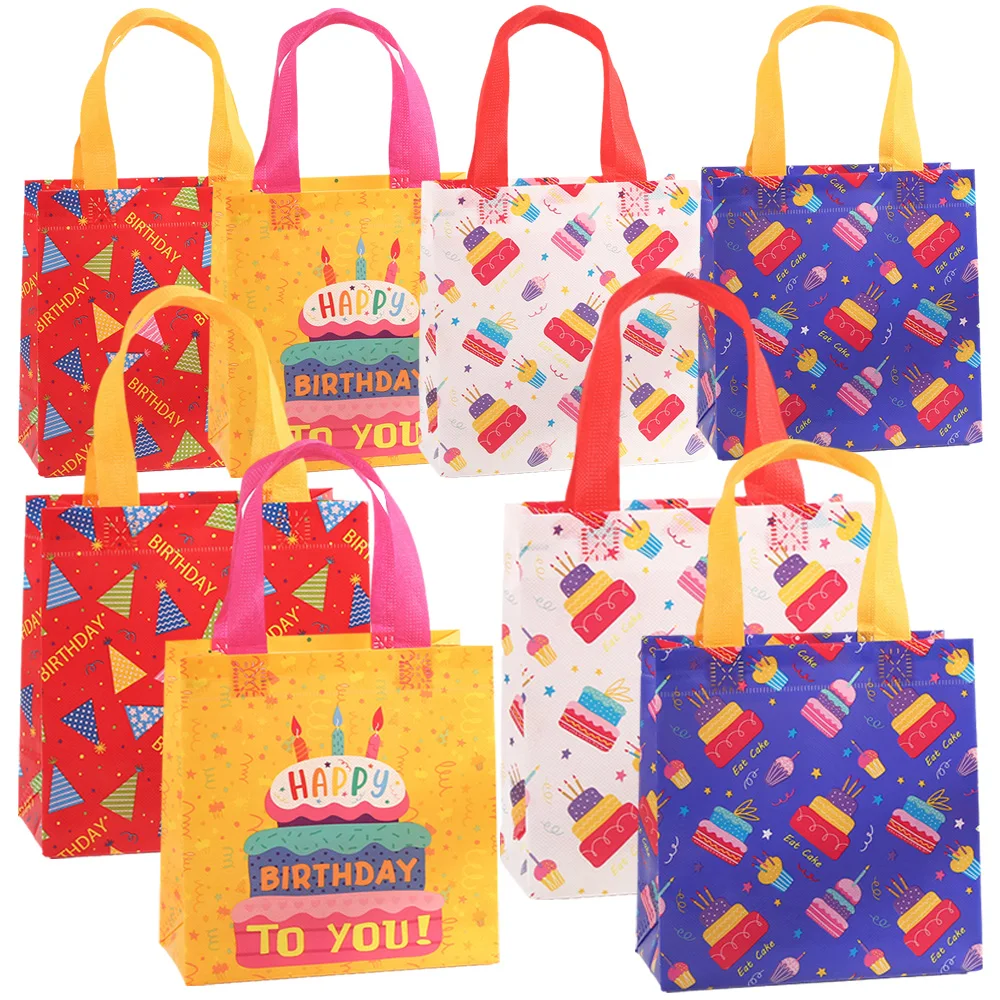 

12Pcs Baby Shower Party cake Gift Bags Non Woven Birthday Bags with Handles Candy Treat BagsKids Boy Girl Wedding Supplies
