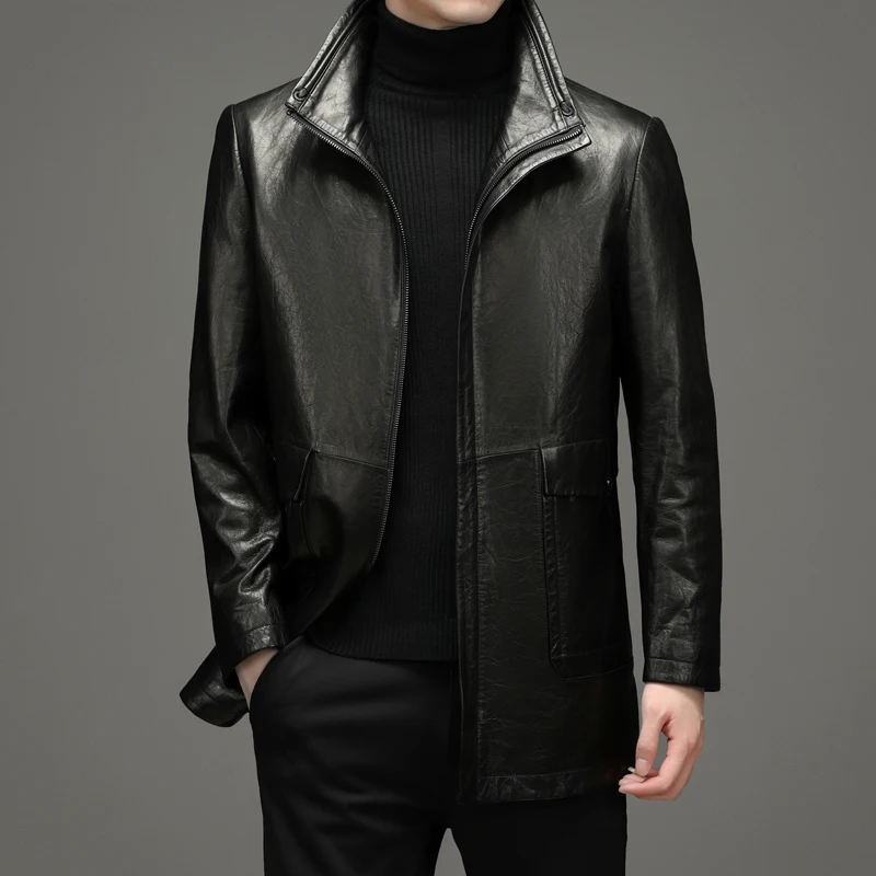 New Men's Business Gentleman British Style Slim-fit Windproof Trend Casual Fashion Stand Collar Cowhide Jacket Leather Jacket
New Men's Business Gentleman British Style Slim-fit Windproof Trend Casual Fashion Stand Collar Cowhide Jacket Leather Jacket