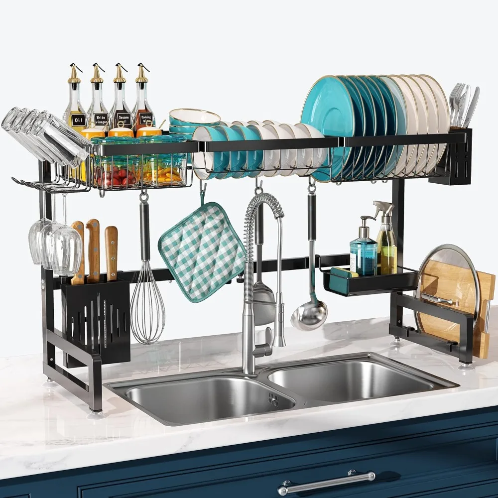 

BOOSINY Over The Sink Dish Drying Rack 1 Tier Dish Rack for Kitchen Counter, Adjustable Length(33.5-36 in), Stainless Steel