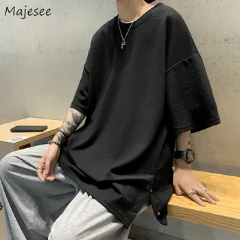 Nova Camiseta Masculina Moda 2021, Perfeita para Esportes e Estilo Casual 14 S-5XL T-shirts Men Thin Baggy Side Slit Fashion Summer Soft Unisex Tees Clothes Handsome Minimalist Teens Cool Hip Hop Camisetas