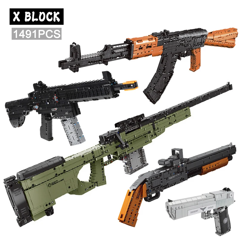 

Military AK47 Rifle AWM Sniper Gun Assembled Building Blocks Model MOC Army Firearms Series Bricks Weapons Sets Kid Toy Boy Gift