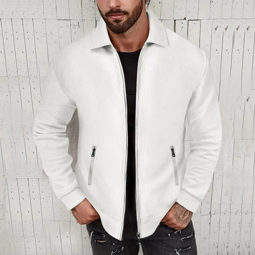 Casual Men Coat Men's Slim Fit Waffle Texture Jacket with Zipper Pockets Turn-down Collar Soft Breathable Mid Length for Long
Casual Men Coat Men's Slim Fit Waffle Texture Jacket with Zipper Pockets Turn-down Collar Soft Breathable Mid Length for Long