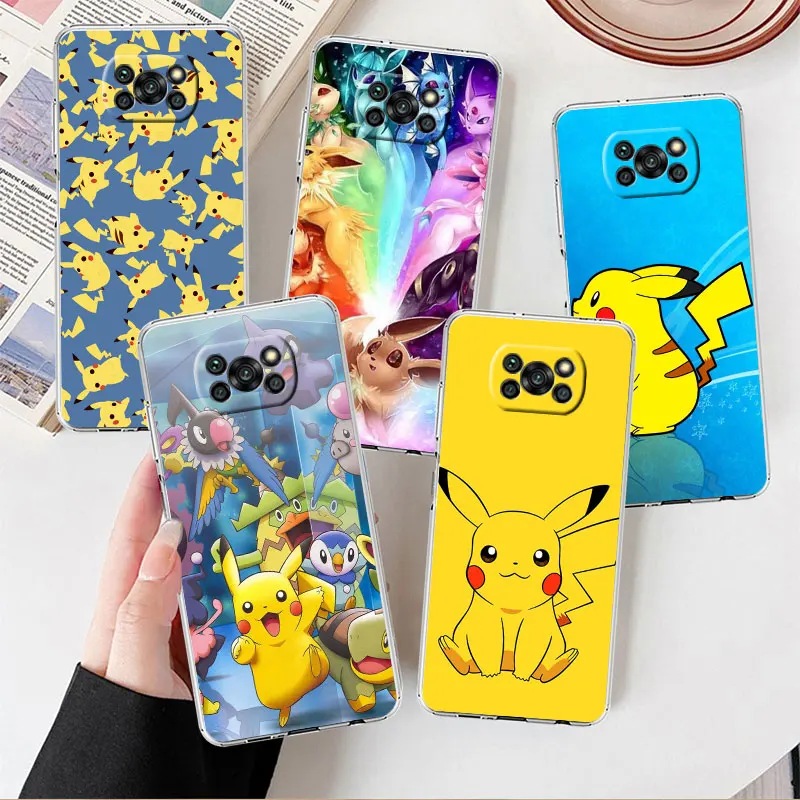 

Phone Case for Poco F3 X3 Pro Redmi 9A 9C 9 10 10C 12C M5s M5 F1 X3 NFC M3 Pikachu Pokemon Ball Bumper Cover Transparent Soft