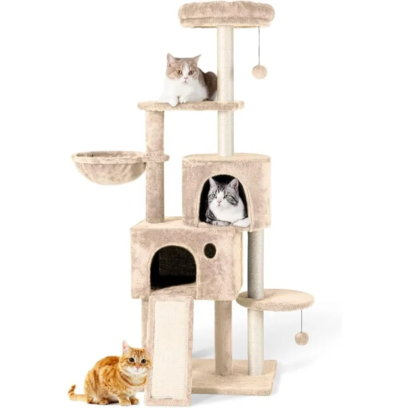 

TSCOMON Multi-Level Cat Tree Cat Tower for Indoor Cats, Tall Plush Rest Area with Spacious Cat Condos（Beige/Gray）optional