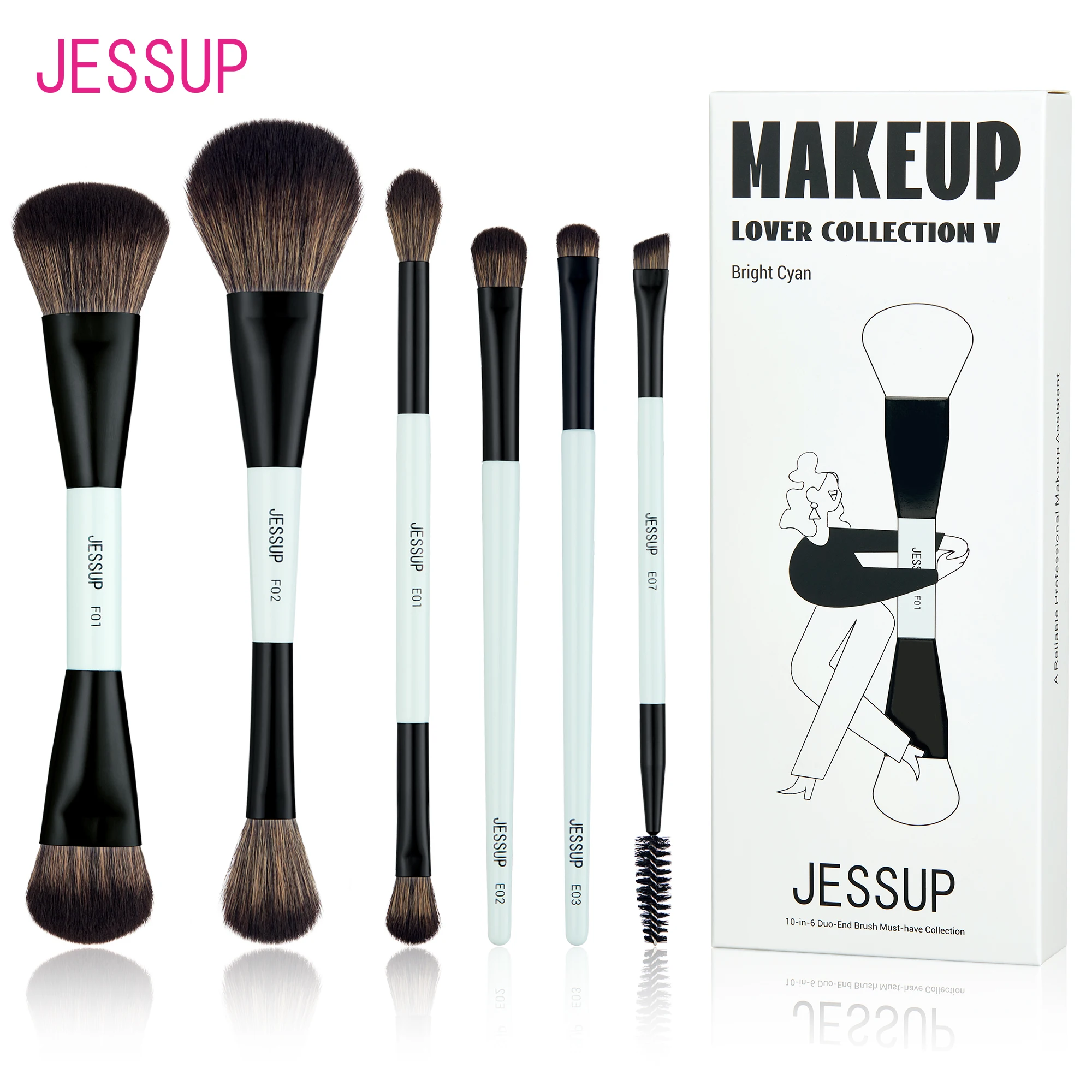 

Набор двусторонних кистей для макияжа Jessup T501, кисточки для тона, контура, румян, растушевки теней для бровей, из волокна, яркие, голубые