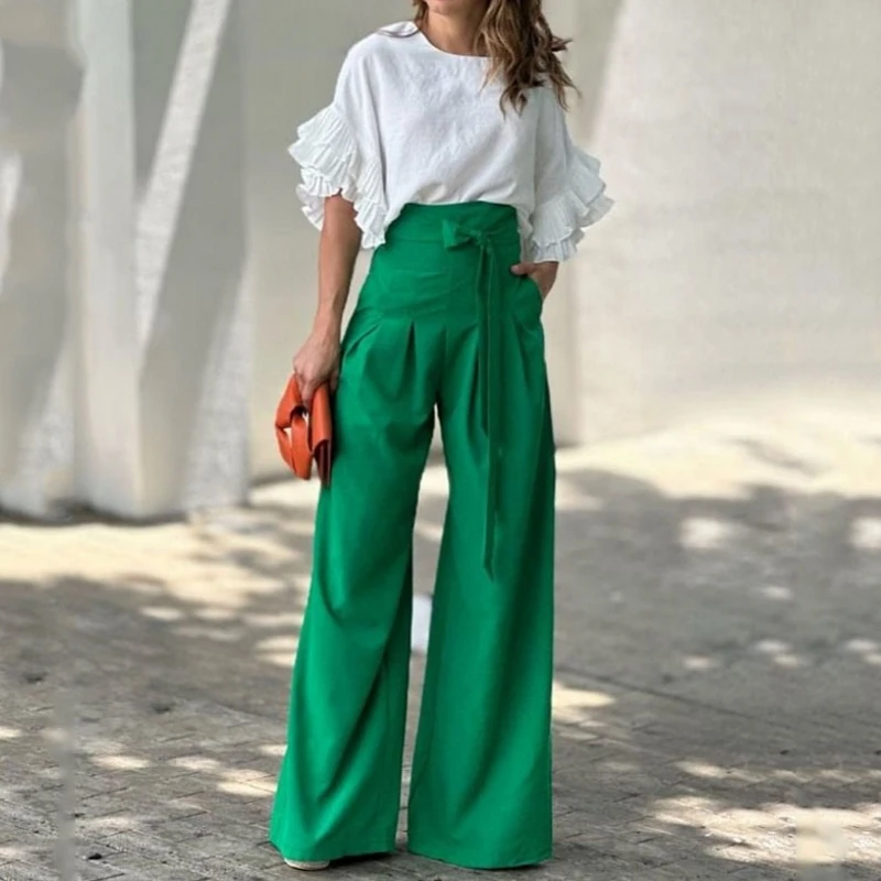 

Two Piece Trousers Set Short Sleeve Blouse Tops And Pant Suits Summer Autumn Women Set Sheath Matching Fashion Sporty Outfit
