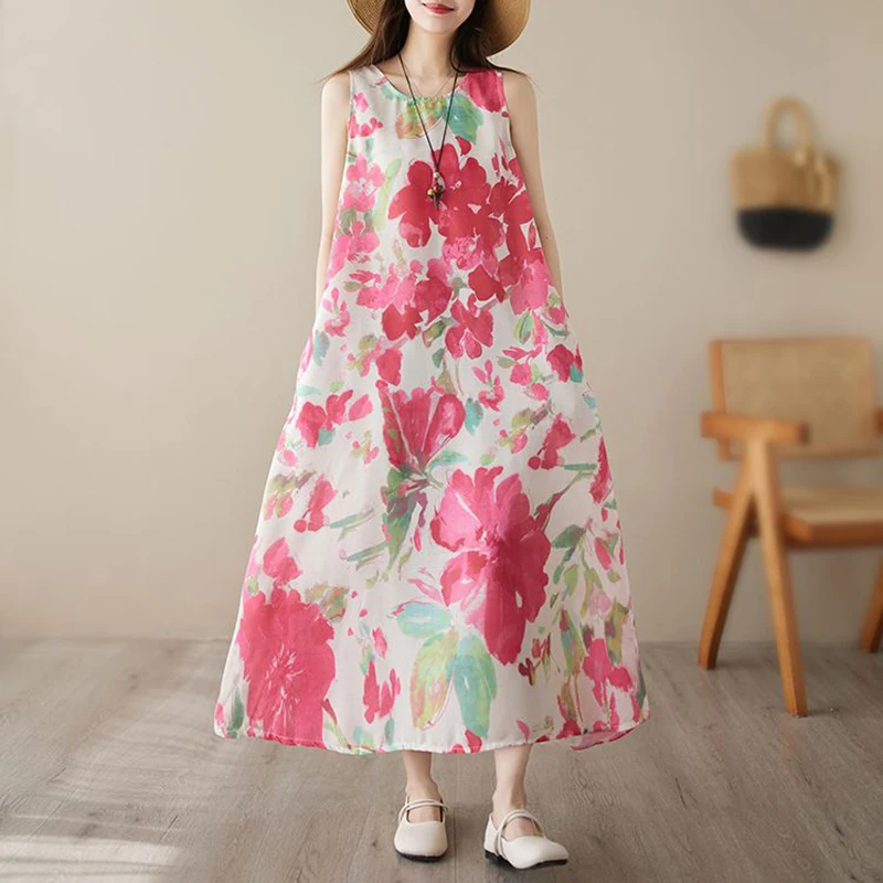 Summer Artistic Simple Floral Vest All-match Cotton and Linen Pullover Long and Large Swing A-line Maxi Dresses for Women
Summer Artistic Simple Floral Vest All-match Cotton and Linen Pullover Long and Large Swing A-line Maxi Dresses for Women