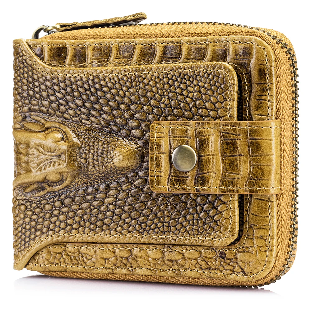 

Head layer cowhide crocodile pattern zippered wallet with horizontal leather driver's license multi slot card bag