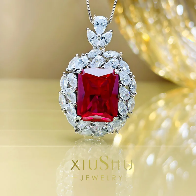 

12 Carat High Setting Luxury Emerald Pendant Necklace 925 Sterling Silver European And American Style Inlaid Gem X208