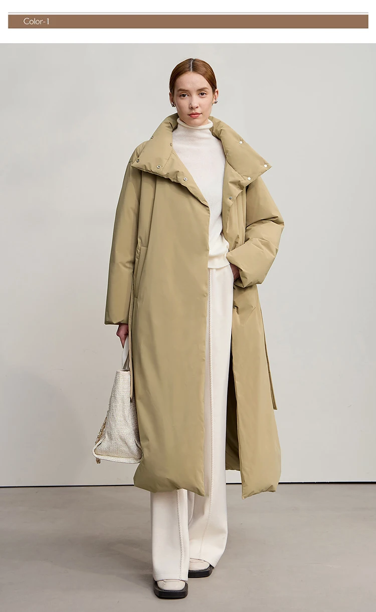 Amii Down Coats 2025 Winter New Solid Color Loose Long Women's Outerwear With Belt High Neck Thicken Warm Down Jacket 12544184 Amii Down Coats 2025 Winter New Solid Color Loose Long Women's Outerwear With Belt High Neck Thicken Warm Down Jacket 12544184