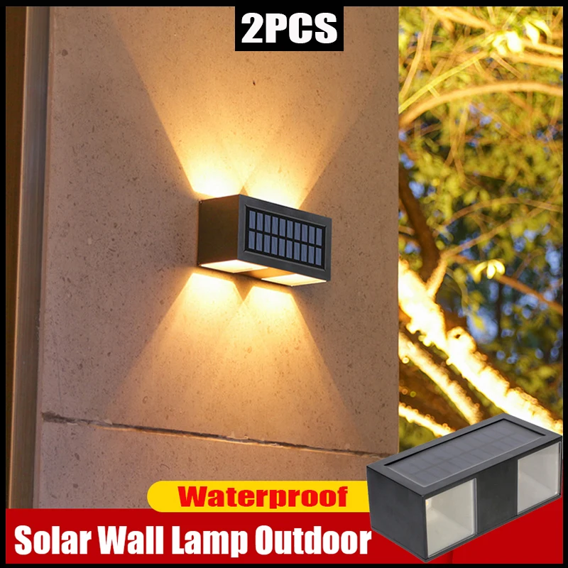 

2PCS Solar Wall Lamp Outdoor Waterproof Solar Courtyard Light for Household Lighting Street Balcony Spotlights Column Wall light